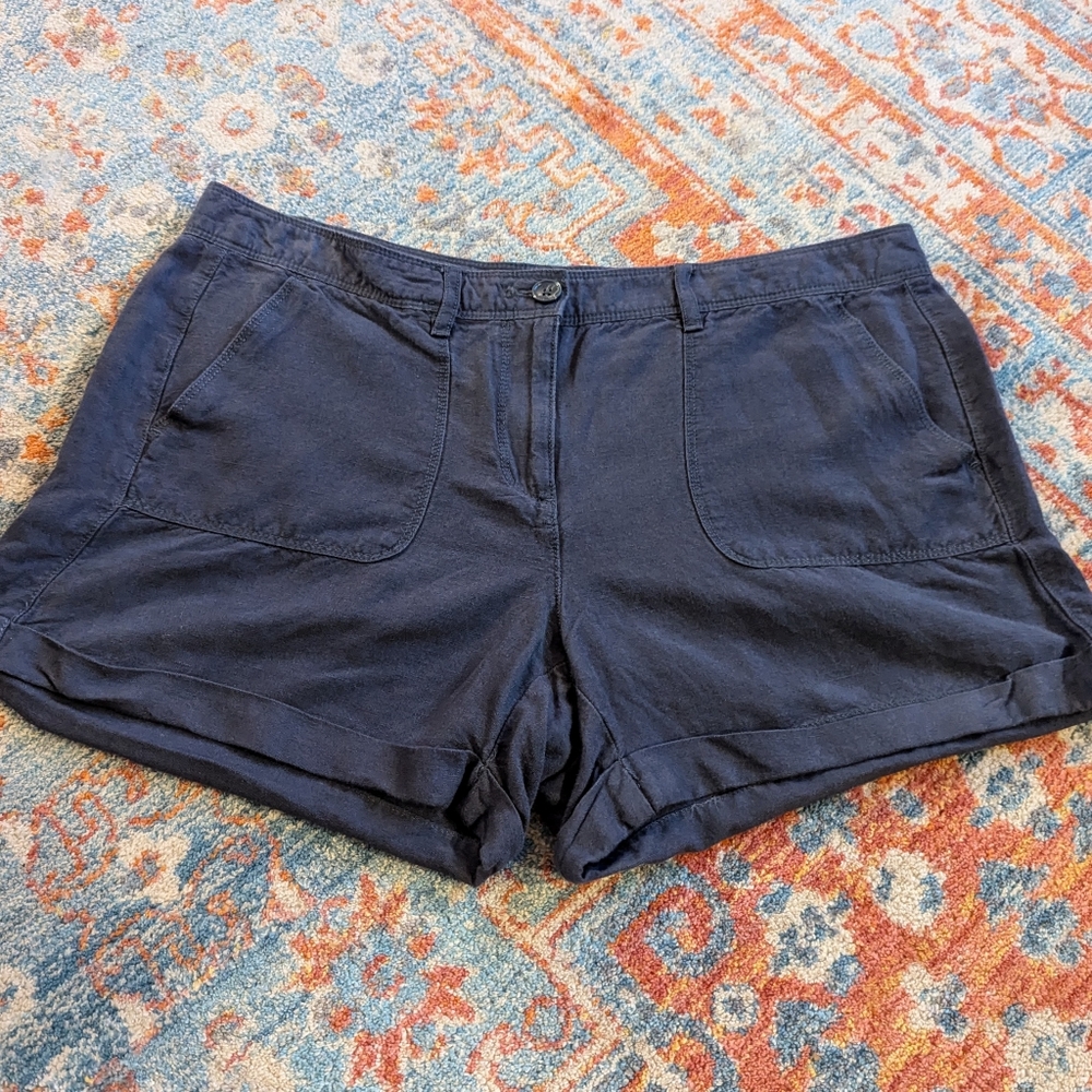 Ann Taylor LOFT Women's 8 Original Shorts Linen Rayon Blend Blue Rolled Hem 209